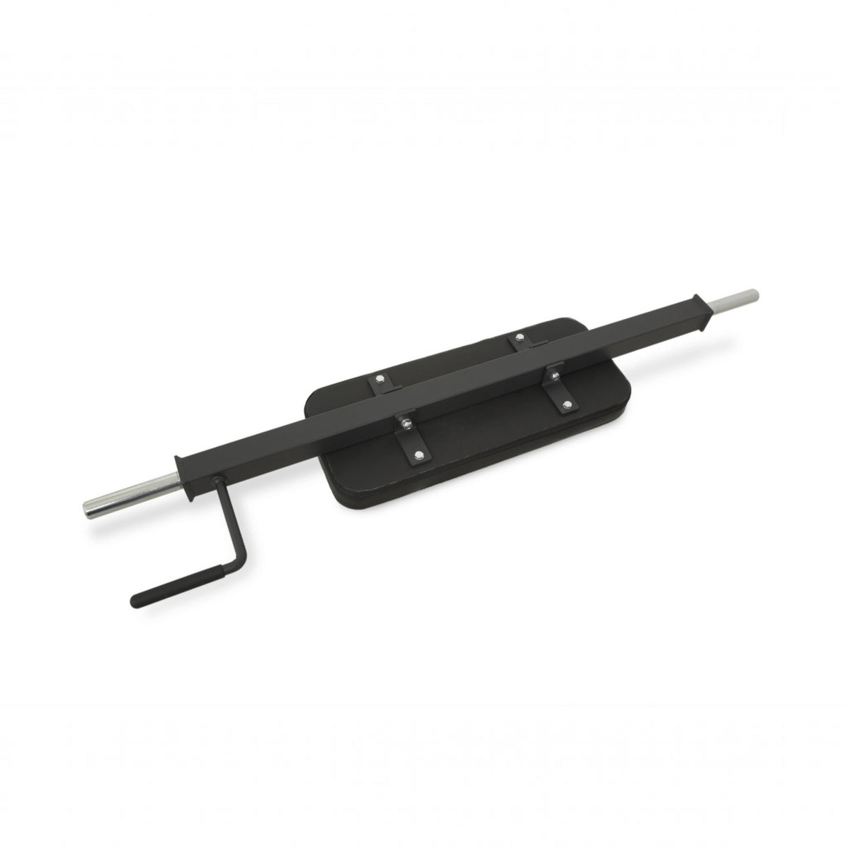 Gymless black hip thrust pad with metal frame for rack attachment, designed for glute exercises.