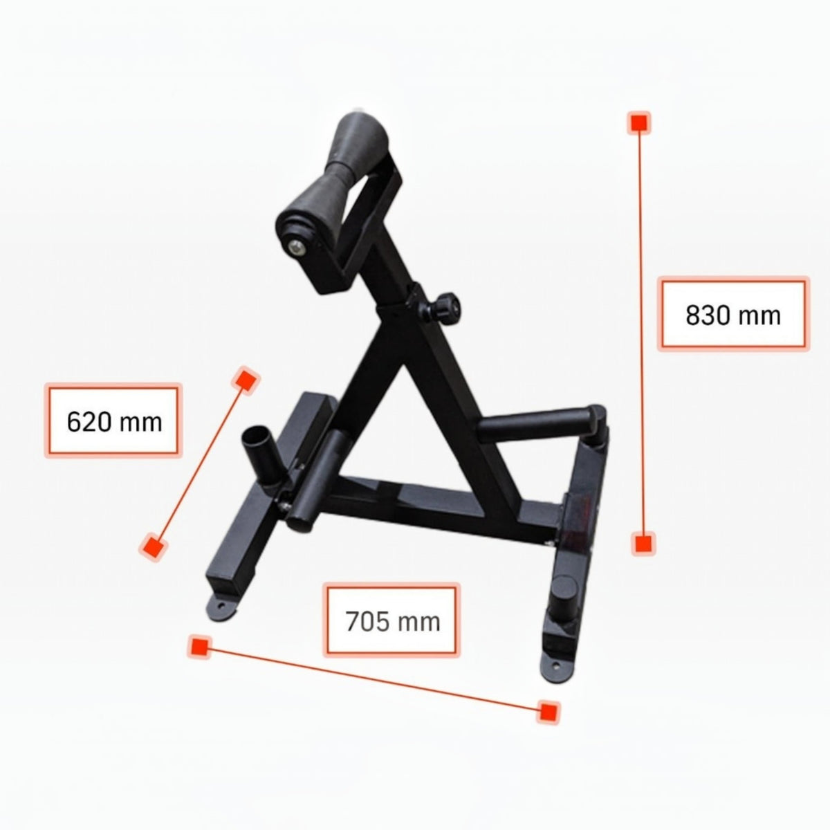 Gymless landmine stand with barbell roller, plate storage, and bar holder, featuring adjustable height settings.