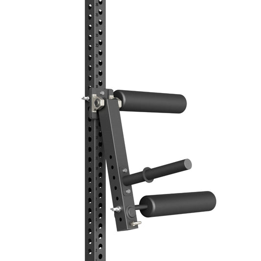 Rack-mounted leg curl and extension attachment with foam rollers