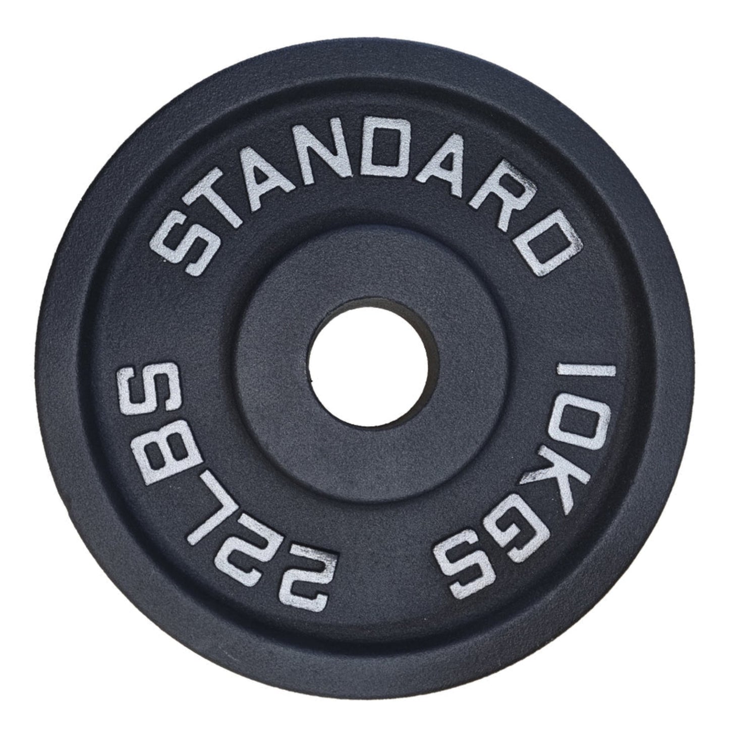 Gymless black powder-coated Olympic cast iron weight plate with silver lettering for strength training