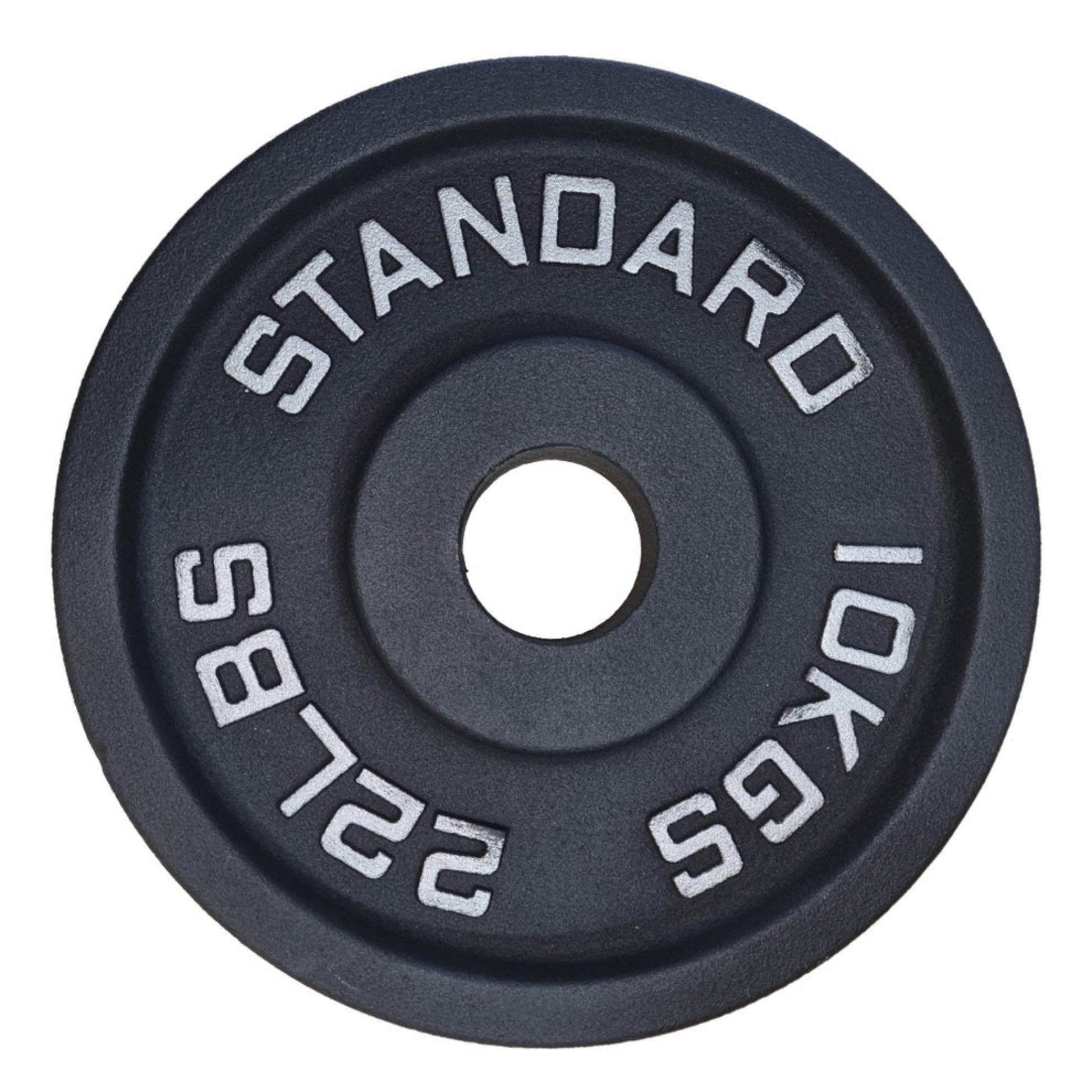 Gymless black powder-coated Olympic cast iron weight plate with silver lettering for strength training