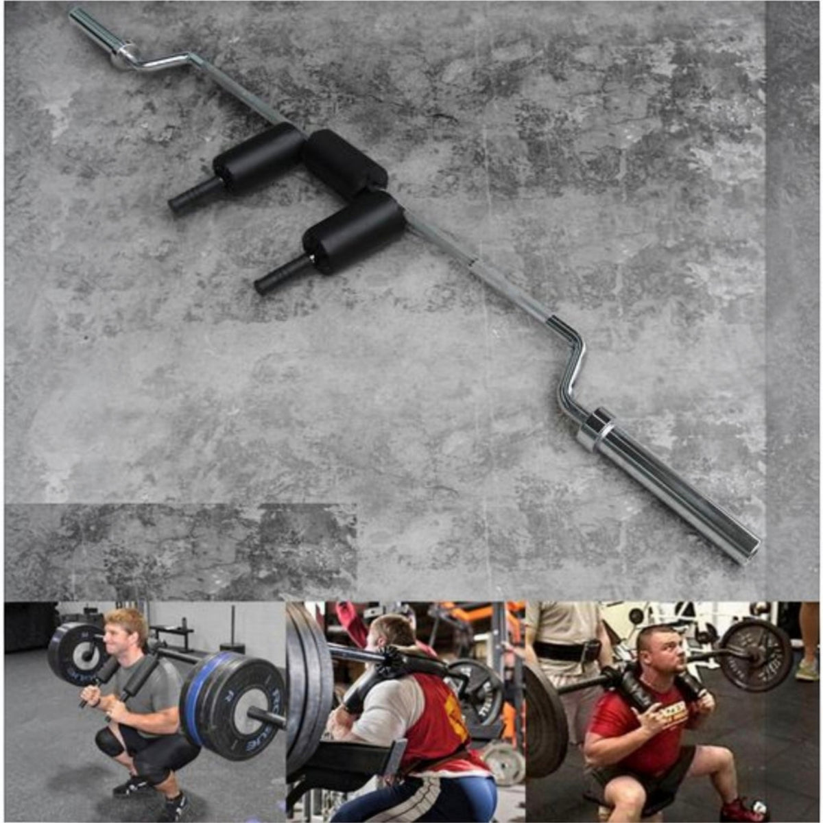Gymless Olympic Safety Squat Bar with black padded shoulder supports and front handles for comfortable lifting