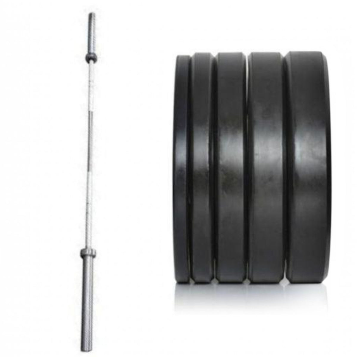 Gymless 170kg Olympic weightlifting set featuring black rubber bumper plates and a 7ft steel Olympic barbell