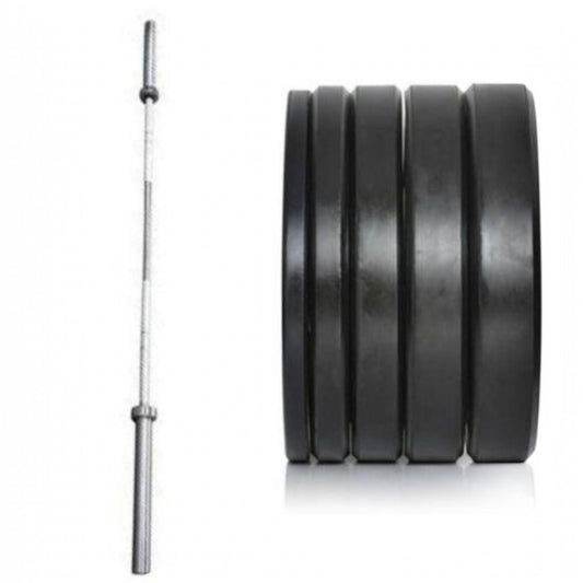 Gymless 170kg Olympic weightlifting set featuring black rubber bumper plates and a 7ft steel Olympic barbell