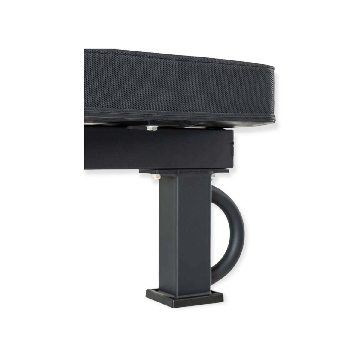 Gymless powerlifting bench featuring a heavy-duty matte black steel frame and a textured anti-slip pad