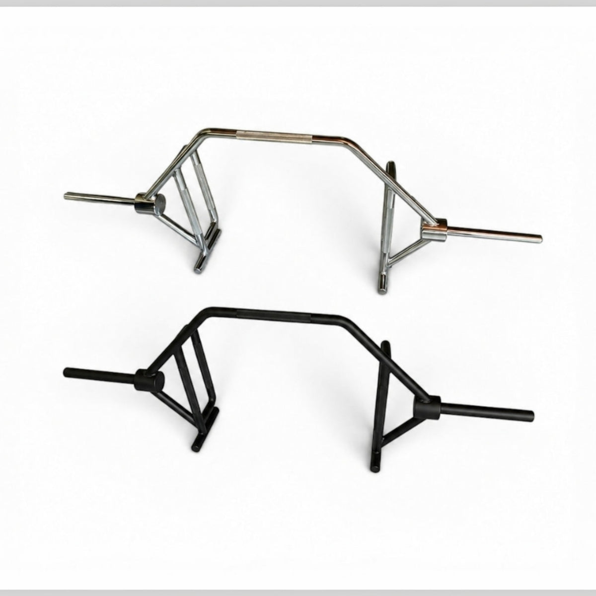 Gymless standard hex trap bars in black powder-coated and chrome steel finishes for home gym strength training