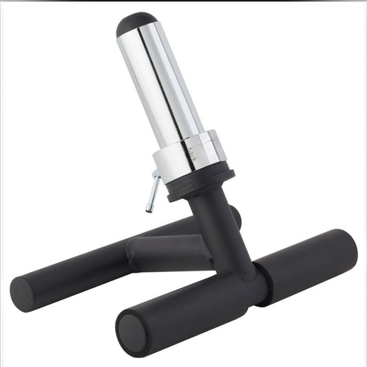 Gymless tib developer bar with black frame and chrome weight plate sleeve for shin and ankle strengthening exercises