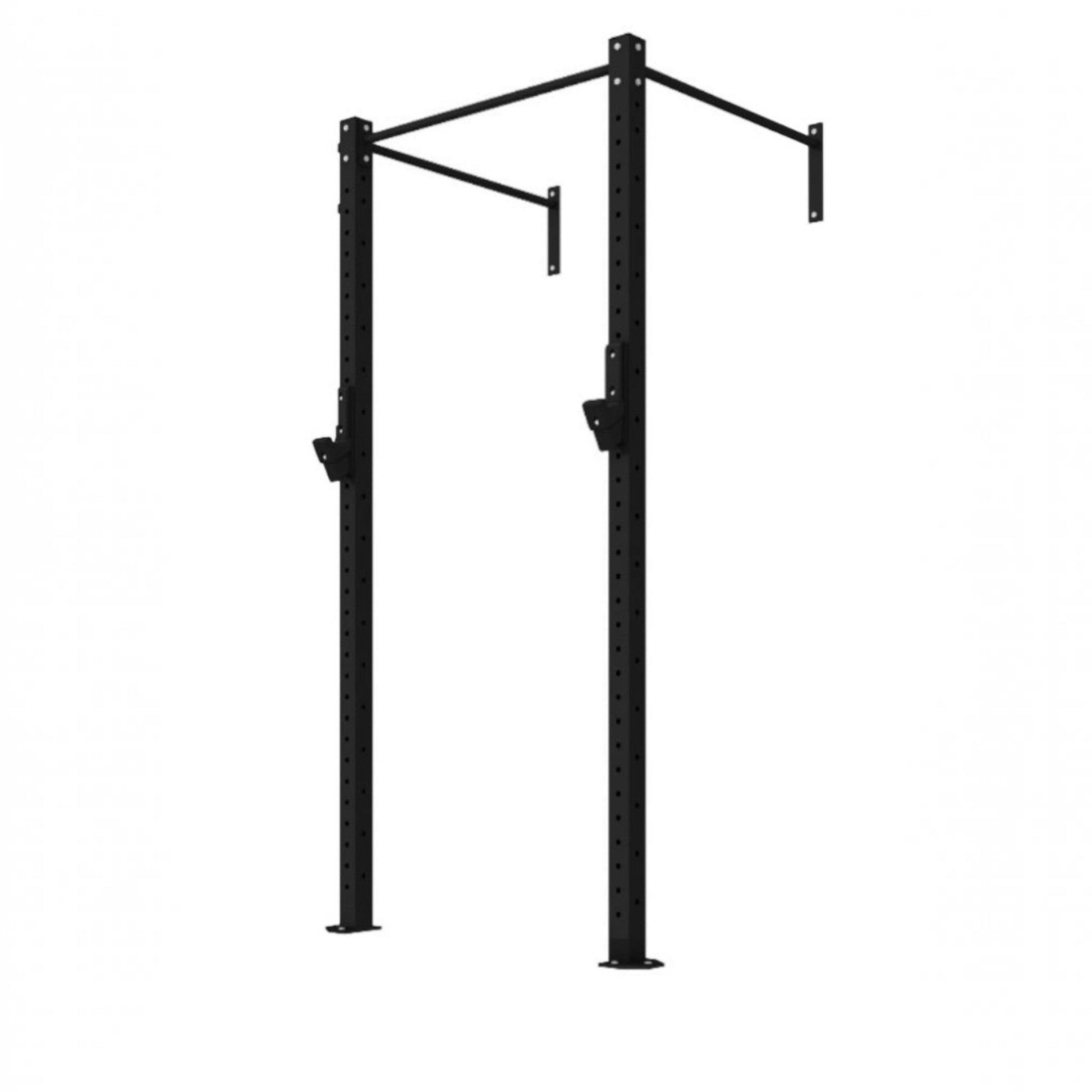 Gymless 1 bay wall mounted rig in black steel with J-hooks for commercial gym or home cross-fit training.