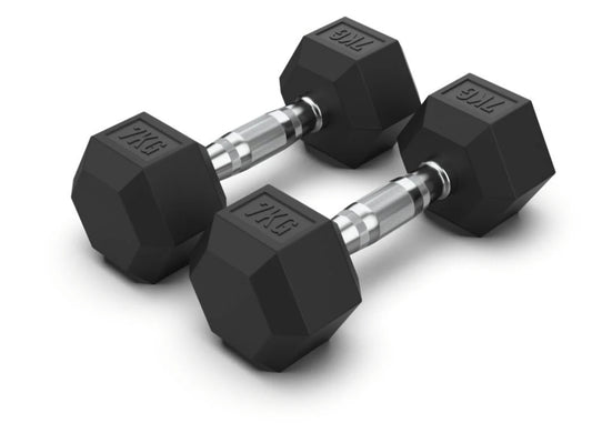 7 Kg Hex Rubber  Dumbell Pair - Gymless