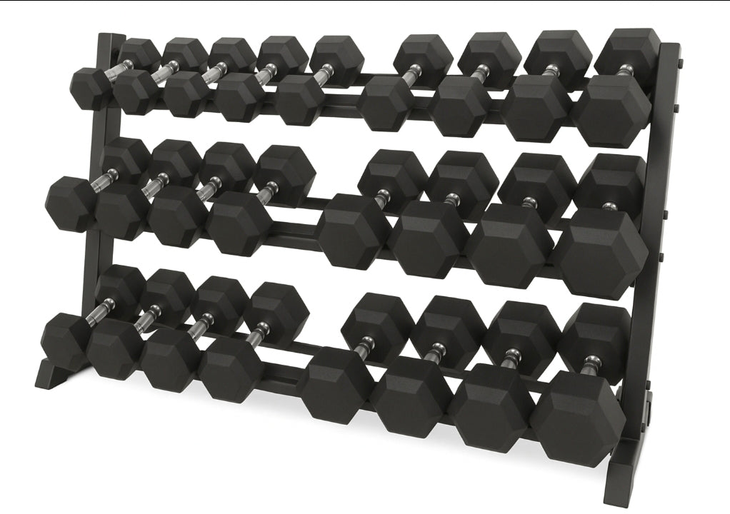 5-30 kg Hex Rubber Dumbells Pack + Dumbell Rack
