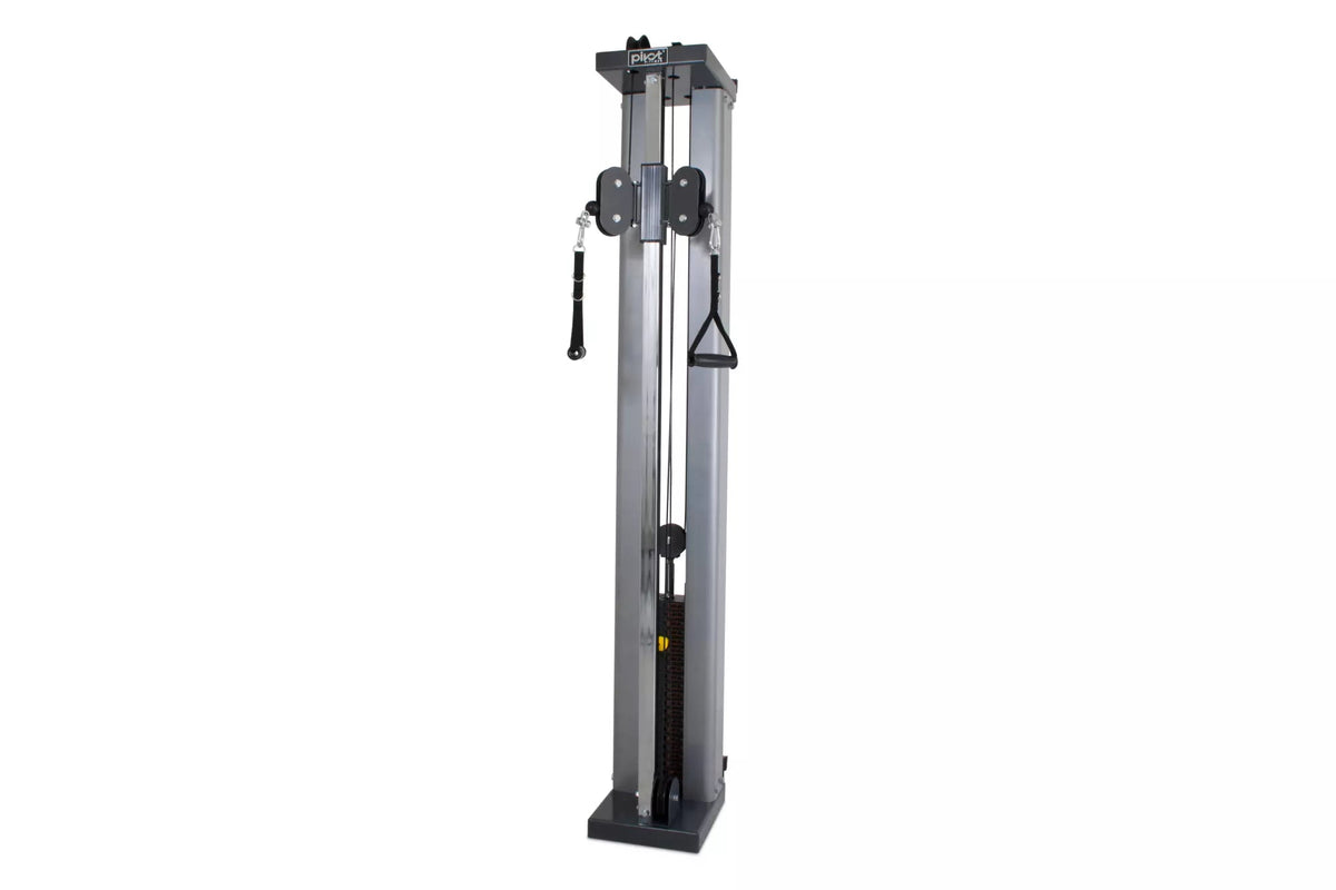 Pivot Fitness 90kg wall mounted dual pulley cable machine. Reference image; Grade B unit has scratches on base.