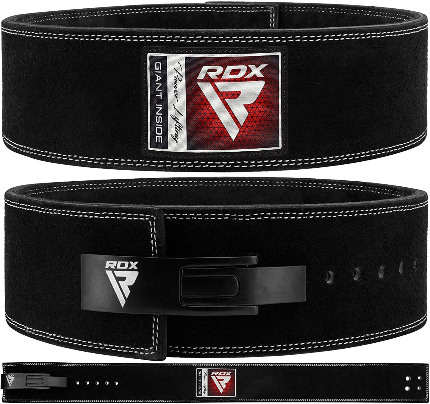 RDX Weight Lifting Belt for Powerlifting - Approved by IPL and USPA - Lever Buckle Gym Training Leather Belt 10mm Thick 4 inch Lumbar Back Support-Great for Strongman, Bodybuilding, Deadlifts & Squat