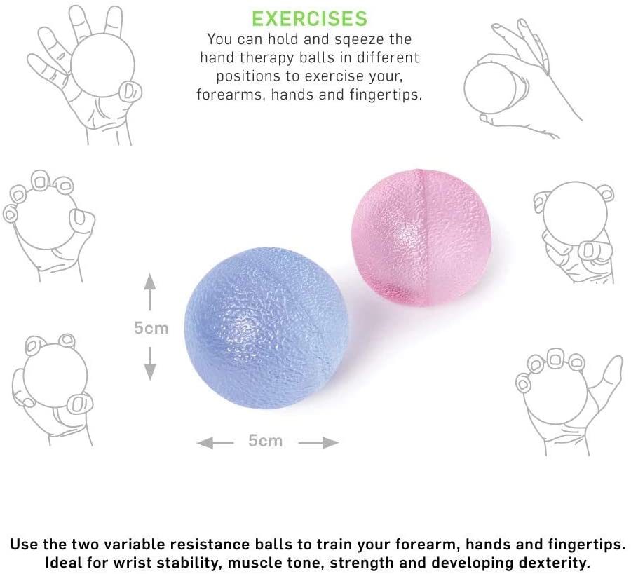66fit Hand Therapy Balls - Set of 2 - Finger Wrist Arthritis Physio Exerciser