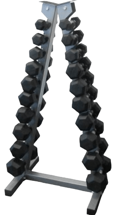 1-10 kg Hex Rubber Dumbells+ Rack - Gymless