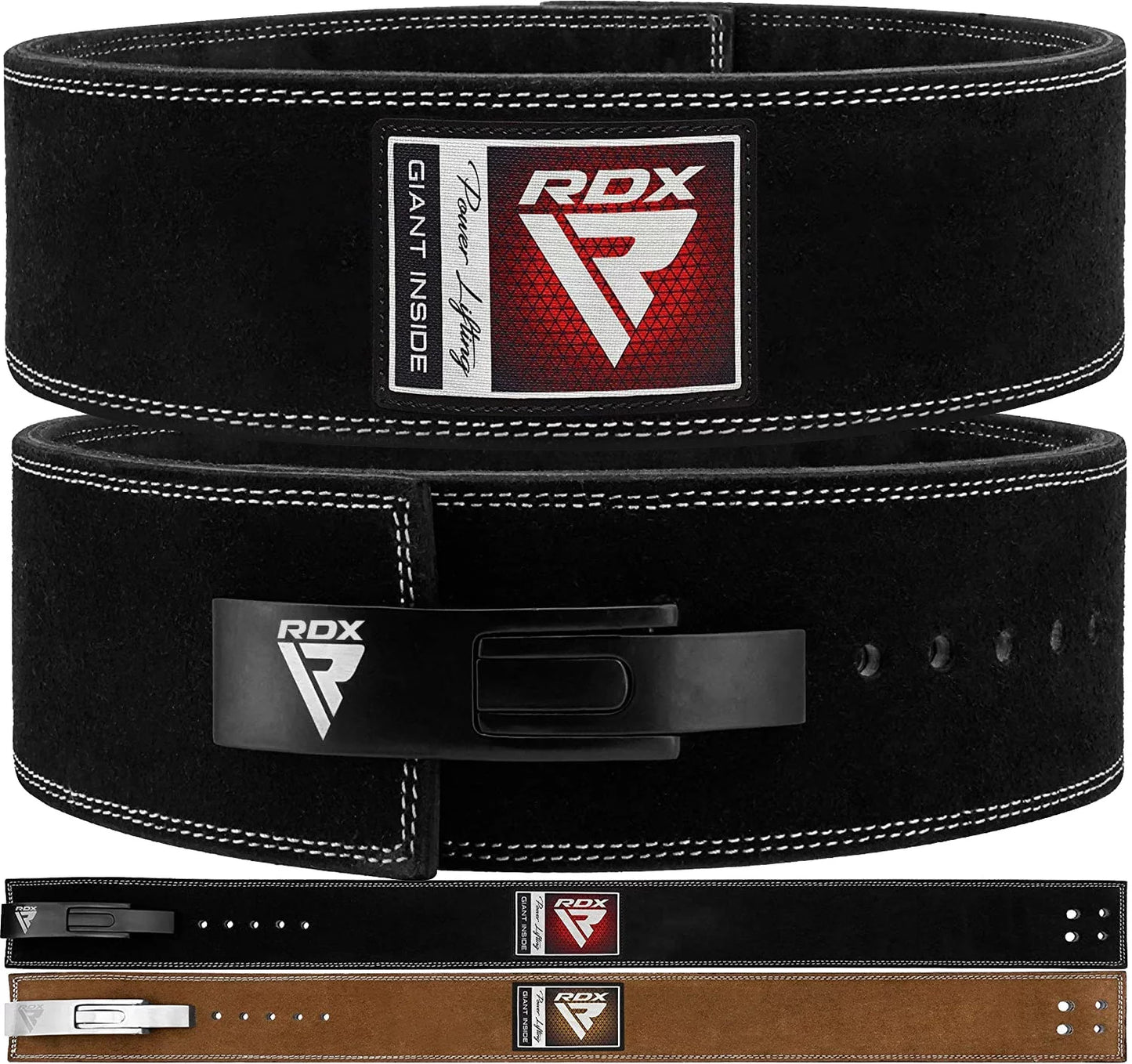 RDX Weight Lifting Belt for Powerlifting - Approved by IPL and USPA - Lever Buckle Gym Training Leather Belt 10mm Thick 4 inch Lumbar Back Support-Great for Strongman, Bodybuilding, Deadlifts & Squat